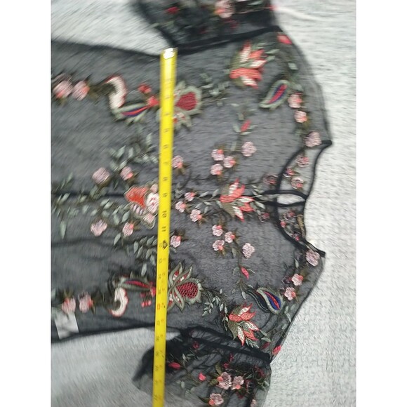 Dalia Sheer Embroidered Floral Flared Sleeve Top Small Multicolor Boho Feminine - Picture 9 of 11